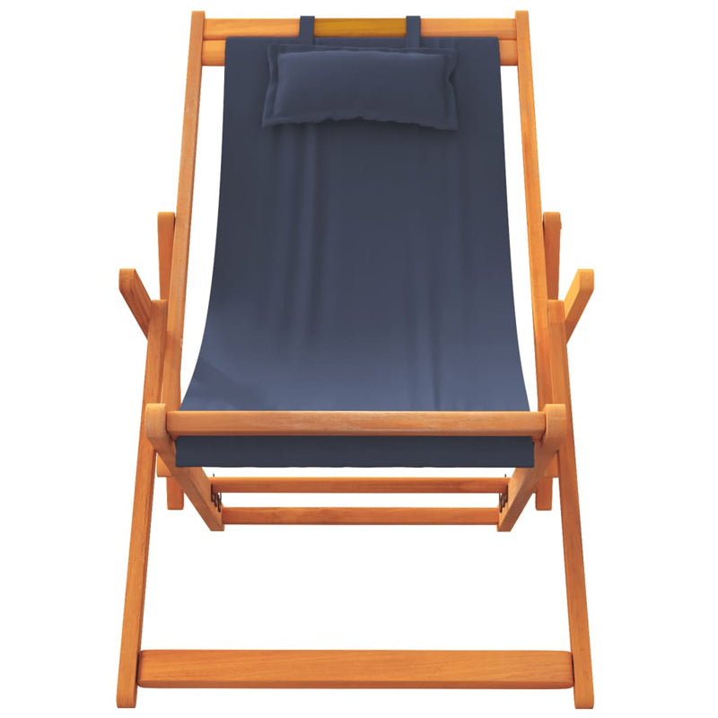 Folding Beach Chairs 2 pcs Blue Fabric