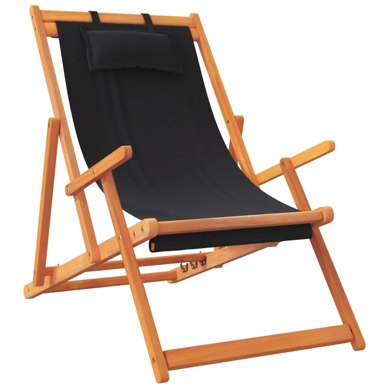 Folding Beach Chairs 2 pcs Black Fabric