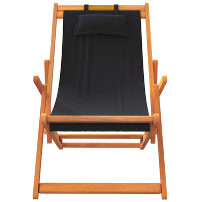 Folding Beach Chairs 2 pcs Black Fabric