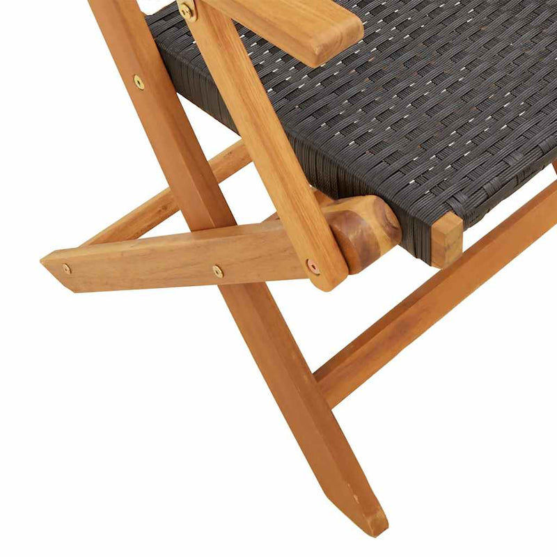 Folding Garden Chairs 8 pcs Black Poly Rattan and Solid Wood