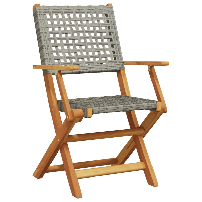 Folding Garden Chairs 6 pcs Grey Poly Rattan and Solid Wood