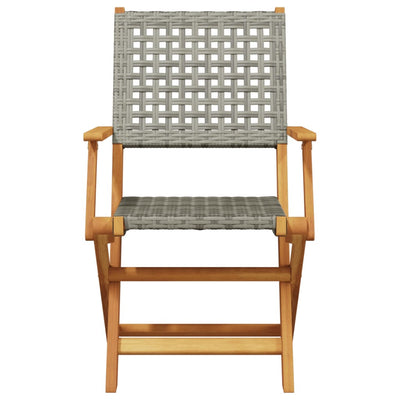 Folding Garden Chairs 6 pcs Grey Poly Rattan and Solid Wood