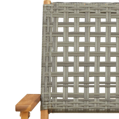 Folding Garden Chairs 6 pcs Grey Poly Rattan and Solid Wood