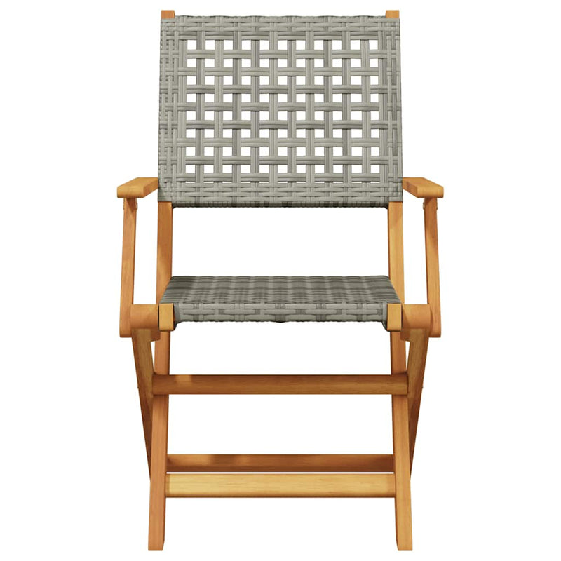 Folding Garden Chairs 8 pcs Grey Poly Rattan and Solid Wood