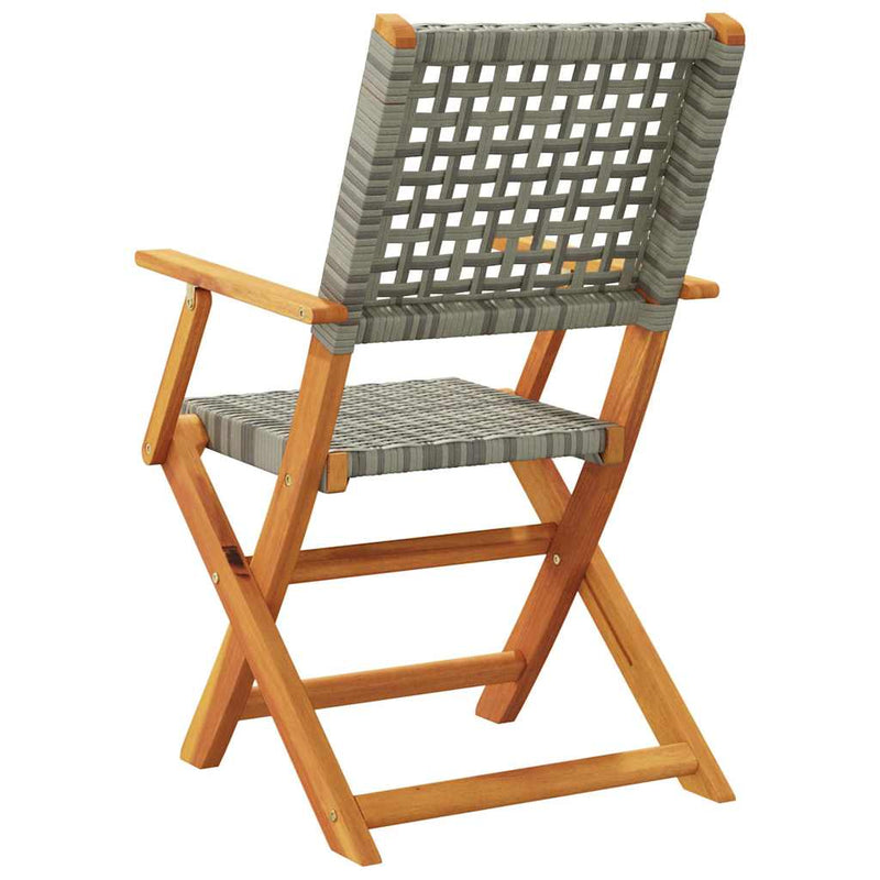 Folding Garden Chairs 8 pcs Grey Poly Rattan and Solid Wood