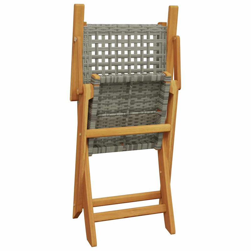 Folding Garden Chairs 8 pcs Grey Poly Rattan and Solid Wood