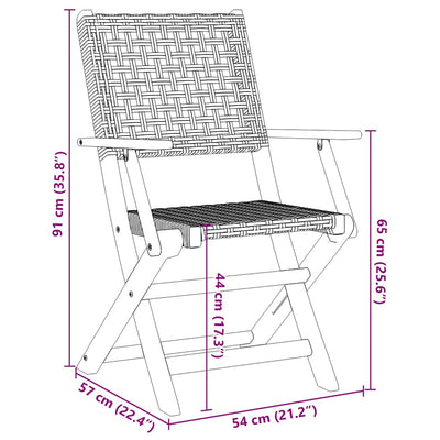 Folding Garden Chairs 8 pcs Grey Poly Rattan and Solid Wood