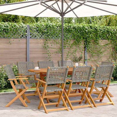 Folding Garden Chairs 8 pcs Grey Poly Rattan and Solid Wood