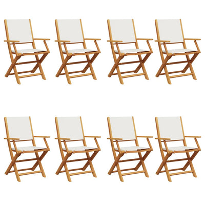 Folding Garden Chairs 8 pcs Cream White Fabric and Solid Wood