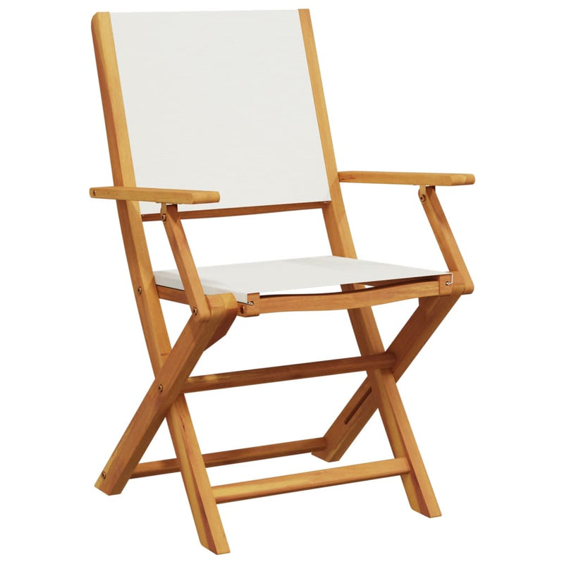 Folding Garden Chairs 8 pcs Cream White Fabric and Solid Wood