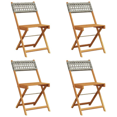 Folding Garden Chairs 4 pcs Grey Poly Rattan and Solid Wood