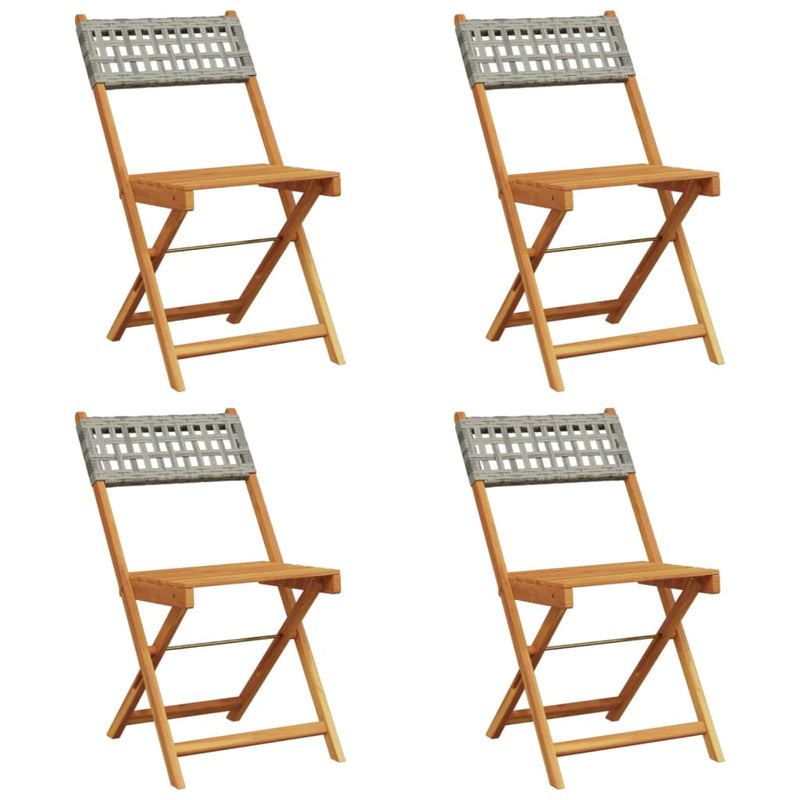 Folding Garden Chairs 4 pcs Grey Poly Rattan and Solid Wood