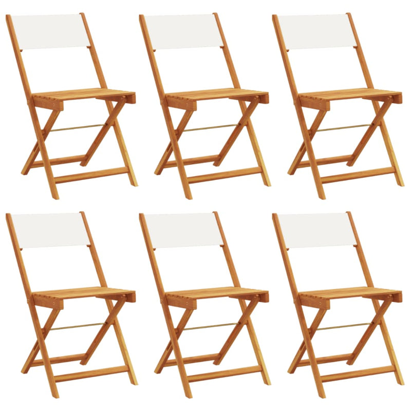 Folding Garden Chairs 6 pcs Cream White Fabric and Solid Wood