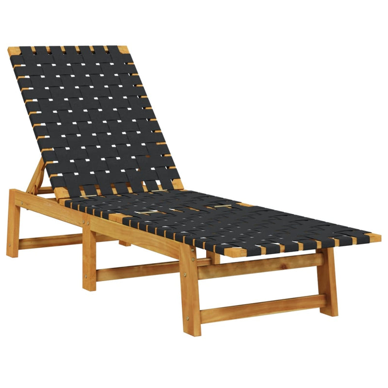 Sun Loungers 2 pcs Black Solid Wood Acacia and Fabric