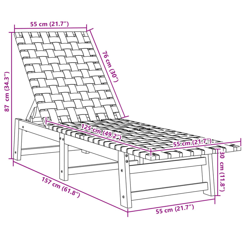 Sun Lounger with Table Black Solid Wood Acacia and Fabric