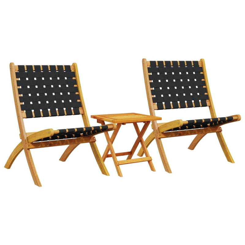 Folding Garden Chairs 2 pcs with Table Black Solid Wood