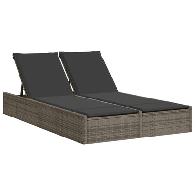 Double Sun Lounger with Cushions Grey Poly Rattan