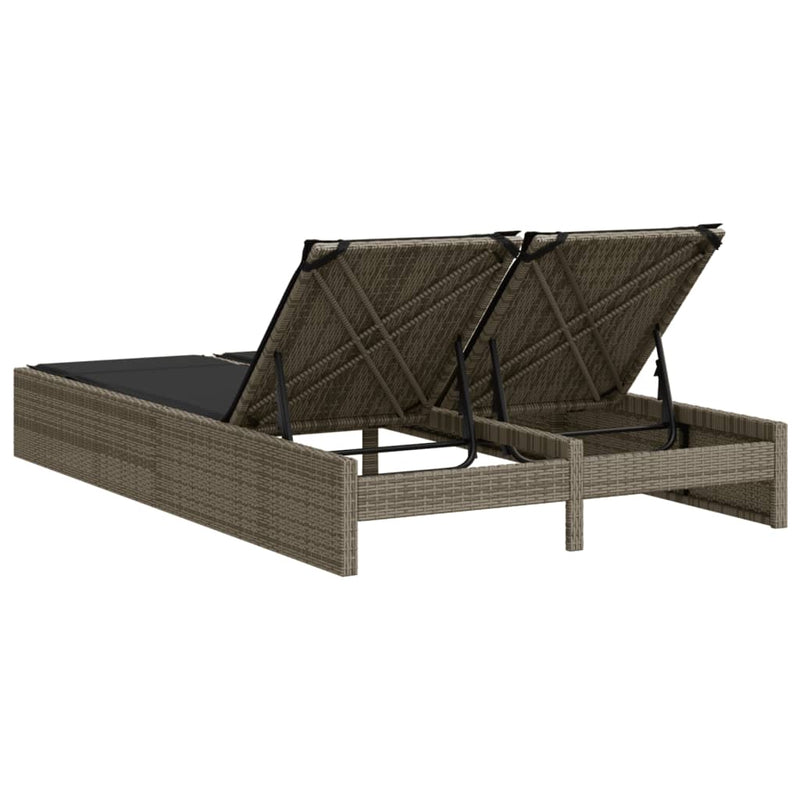 Double Sun Lounger with Cushions Grey Poly Rattan