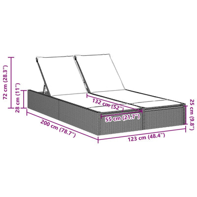 Double Sun Lounger with Cushions Grey Poly Rattan