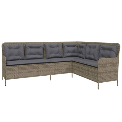 Garden Sofa with Cushions L-Shaped Grey Poly Rattan