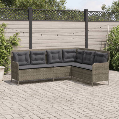 Garden Sofa with Cushions L-Shaped Grey Poly Rattan