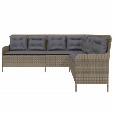 Garden Sofa with Cushions L-Shaped Grey Poly Rattan