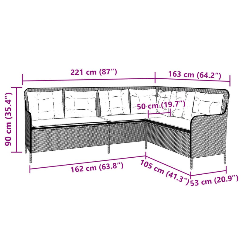 Garden Sofa with Cushions L-Shaped Grey Poly Rattan