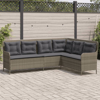 Garden Sofa with Cushions L-Shaped Grey Poly Rattan