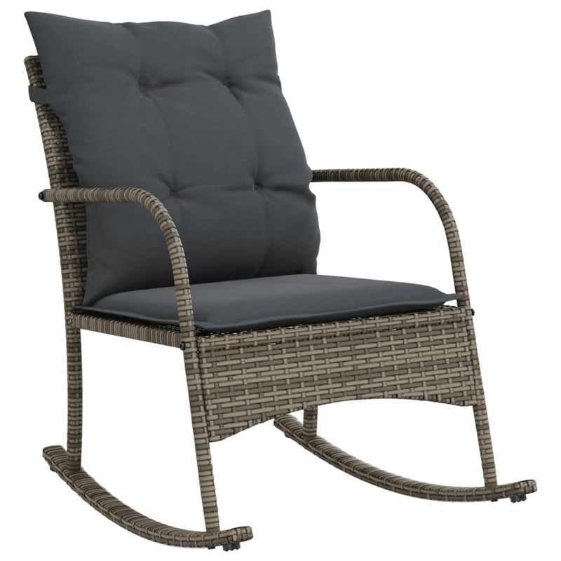 Garden Rocking Chair with Cushions Grey Poly Rattan