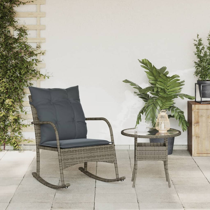 Garden Rocking Chair with Cushions Grey Poly Rattan