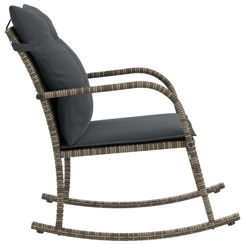 Garden Rocking Chair with Cushions Grey Poly Rattan