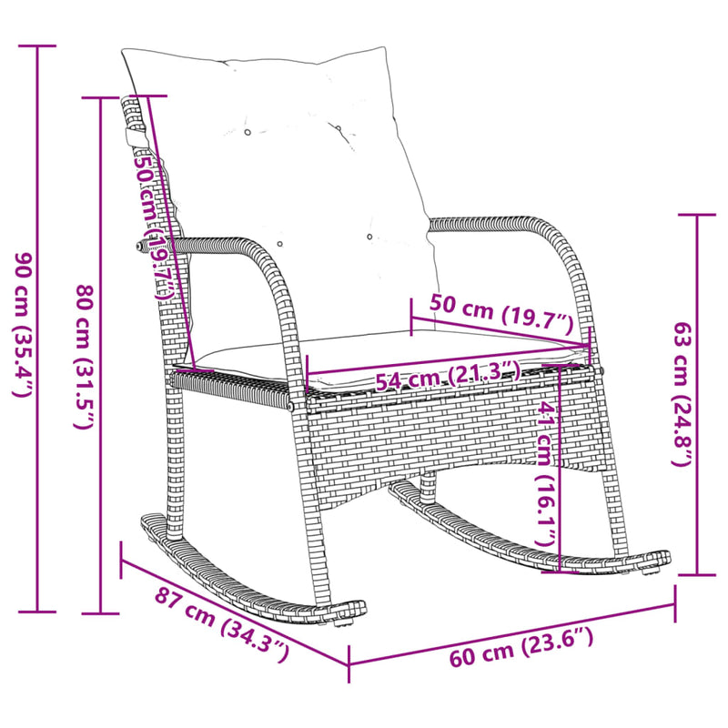 Garden Rocking Chair with Cushions Grey Poly Rattan