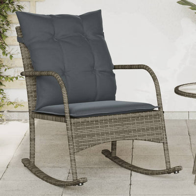 Garden Rocking Chair with Cushions Grey Poly Rattan