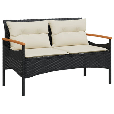 Garden Bench with Cushions 116x62.5x74 cm Black Poly Rattan