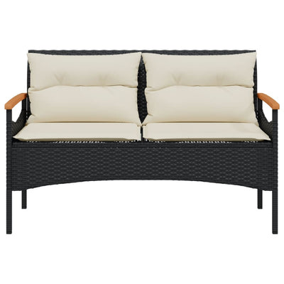 Garden Bench with Cushions 116x62.5x74 cm Black Poly Rattan