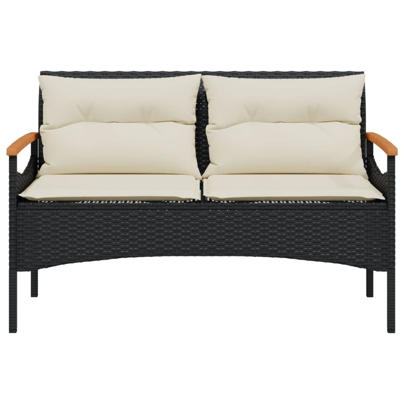 Garden Bench with Cushions 116x62.5x74 cm Black Poly Rattan