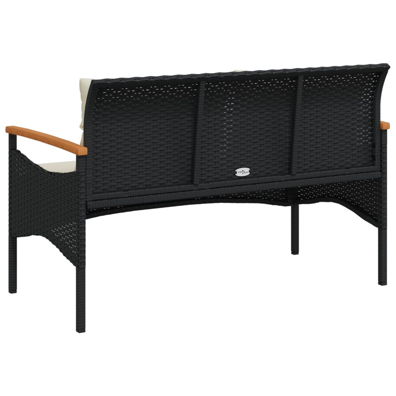 Garden Bench with Cushions 116x62.5x74 cm Black Poly Rattan