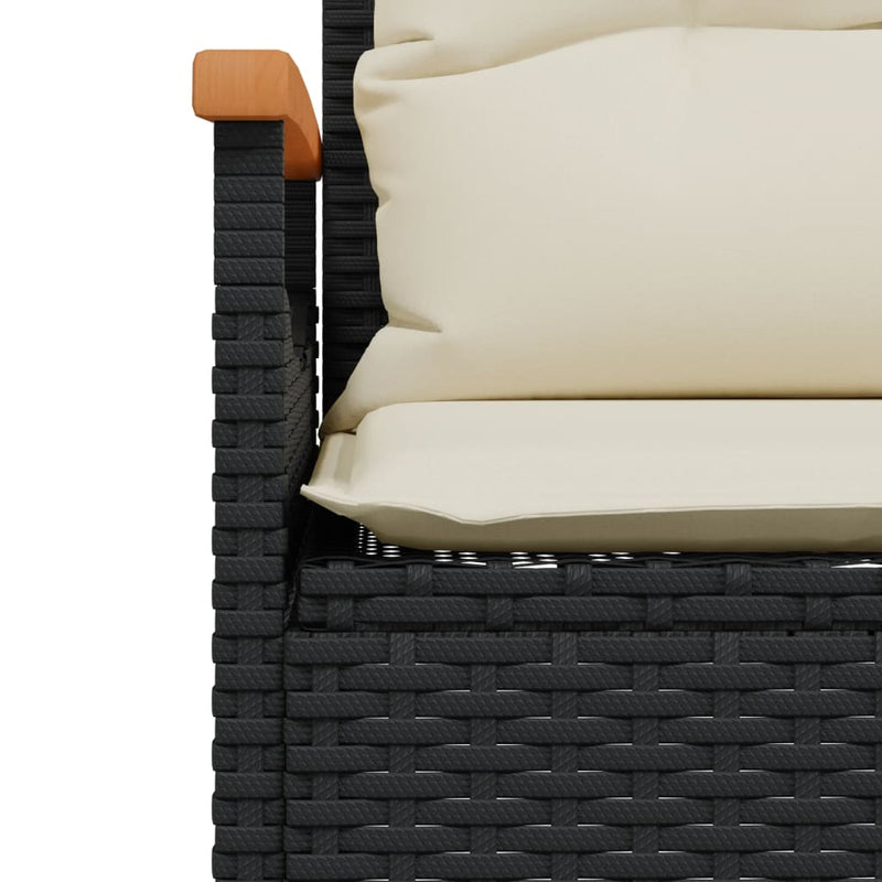 Garden Bench with Cushions 116x62.5x74 cm Black Poly Rattan