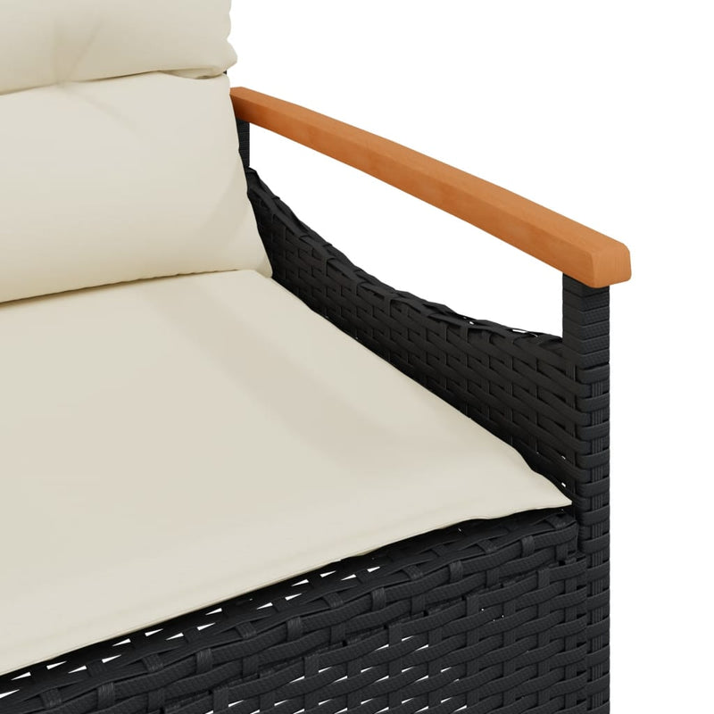 Garden Bench with Cushions 116x62.5x74 cm Black Poly Rattan