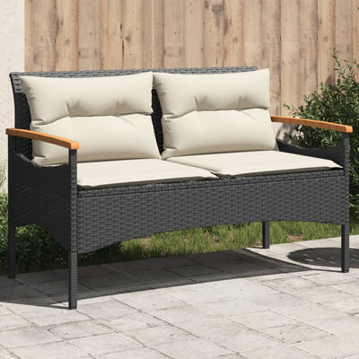 Garden Bench with Cushions 116x62.5x74 cm Black Poly Rattan