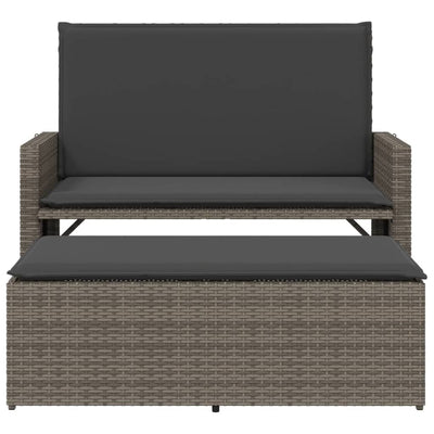 Garden Bench with Cushions and Footstool Grey Poly Rattan