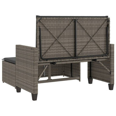 Garden Bench with Cushions and Footstool Grey Poly Rattan