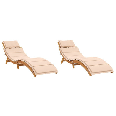 Sun Loungers with Cushions 2 pcs Beige Solid Wood Acacia