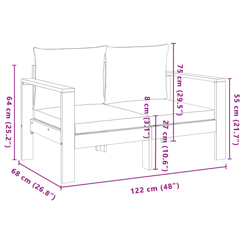 3 Piece Garden Sofa Set with Cushions Solid Wood Acacia