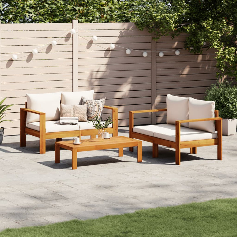 3 Piece Garden Sofa Set with Cushions Solid Wood Acacia