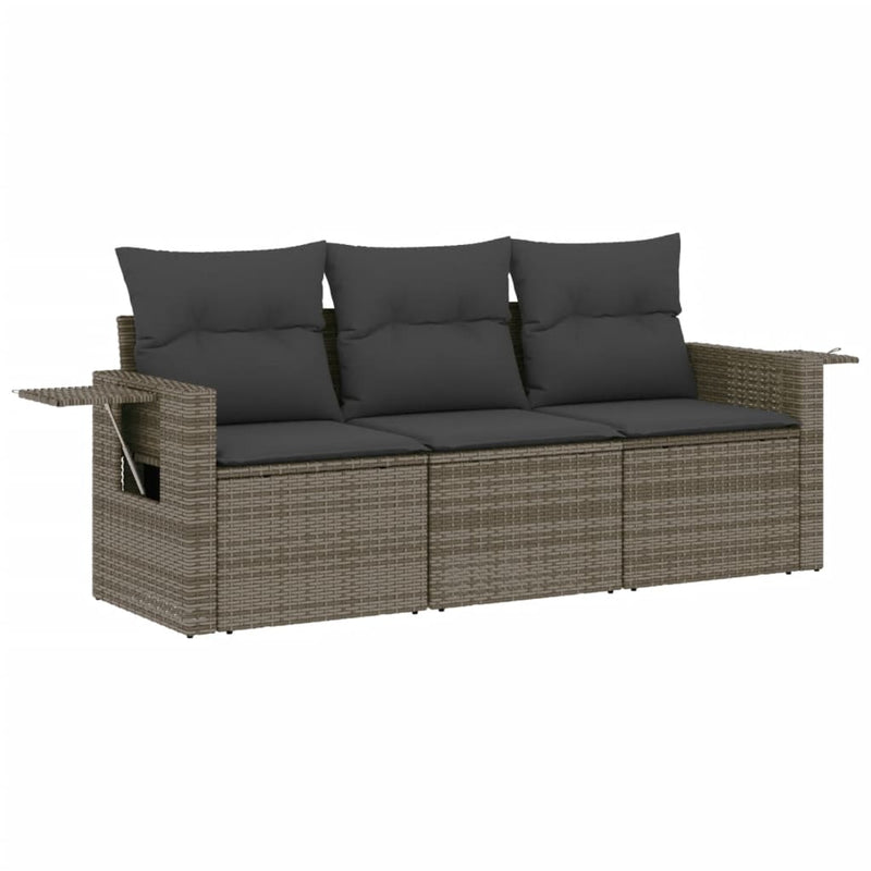 3 Piece Garden Sofa Set with Cushions Grey Poly Rattan