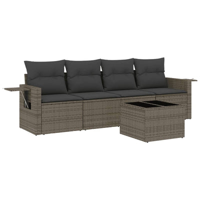 5 Piece Garden Sofa Set with Cushions Grey Poly Rattan