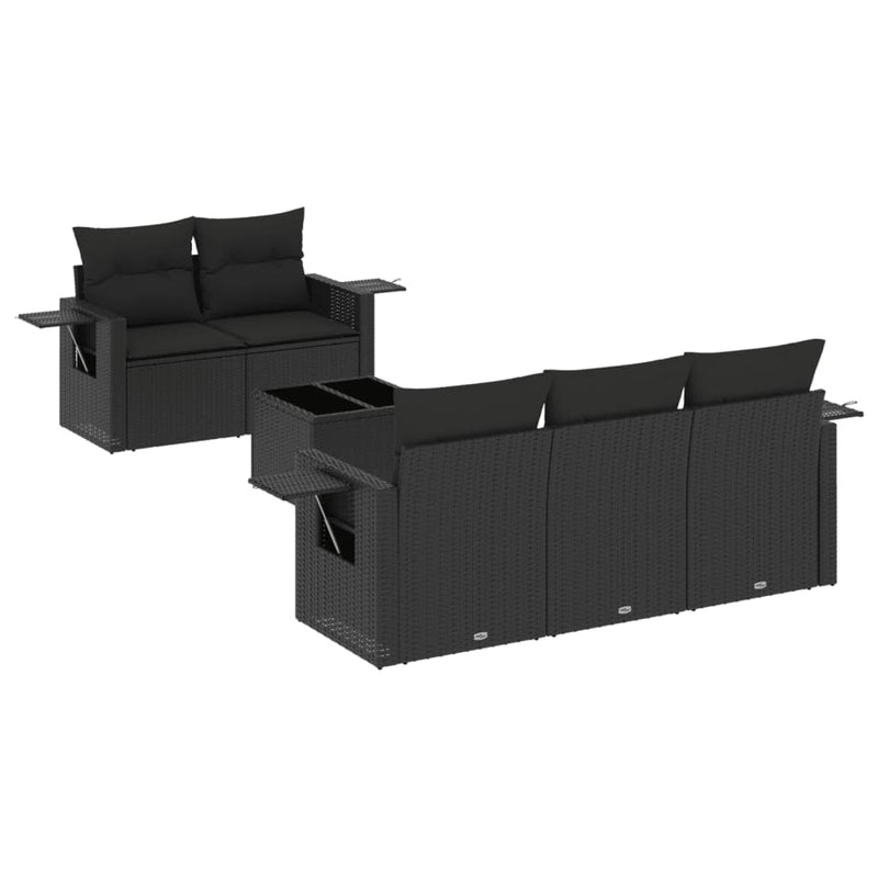 6 Piece Garden Sofa Set with Cushions Black Poly Rattan