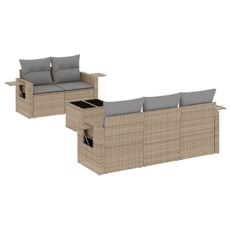 6 Piece Garden Sofa Set with Cushions Beige Poly Rattan