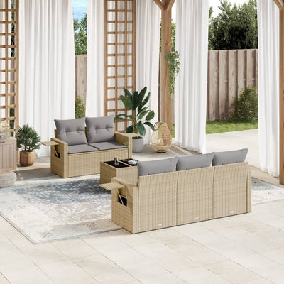 6 Piece Garden Sofa Set with Cushions Beige Poly Rattan